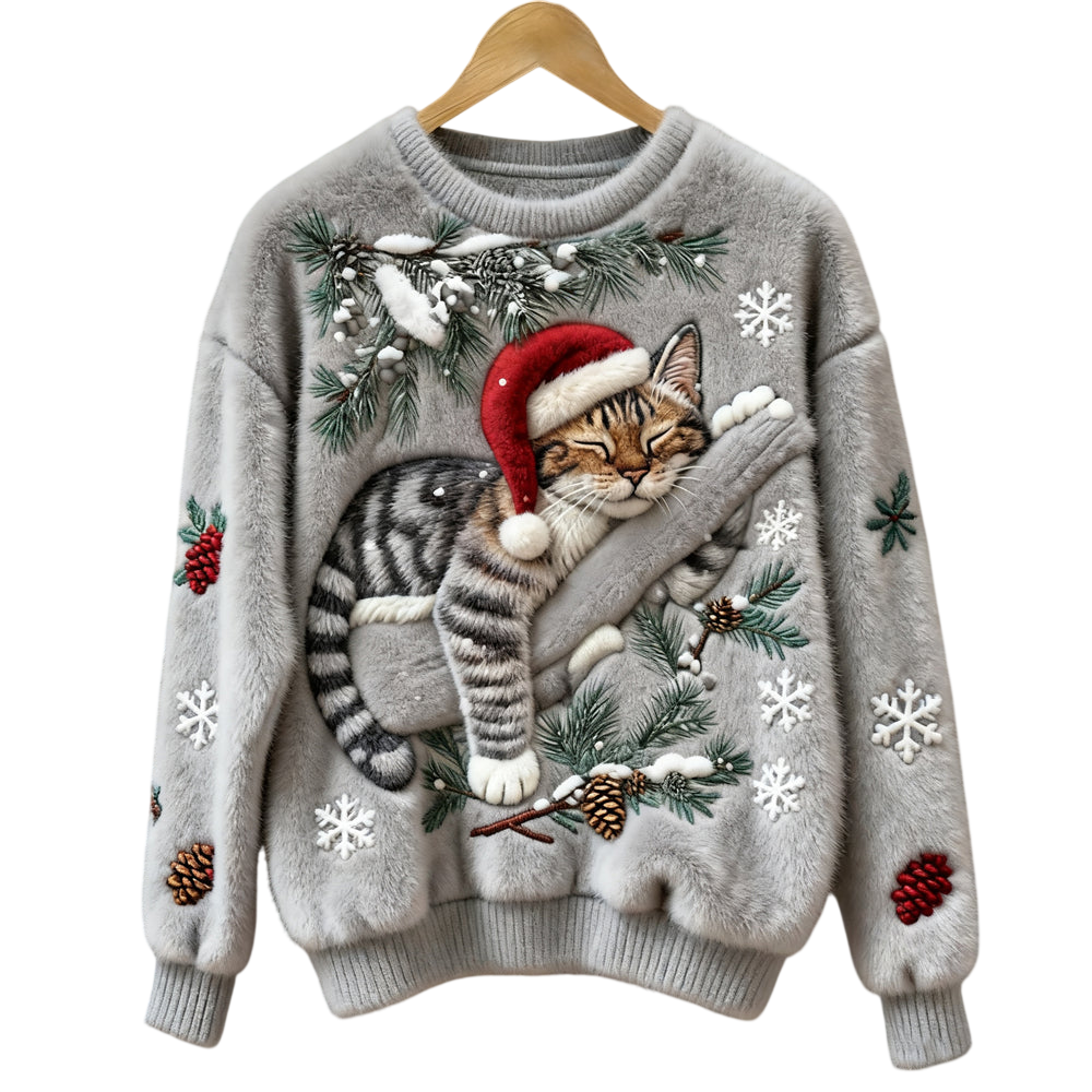 KociZimowy™ | Miękki Świąteczny Sweter Damski z Kotem Ciepły i Przytulny
