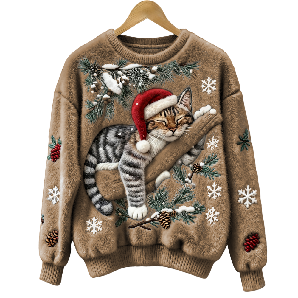 KociZimowy™ | Miękki Świąteczny Sweter Damski z Kotem Ciepły i Przytulny