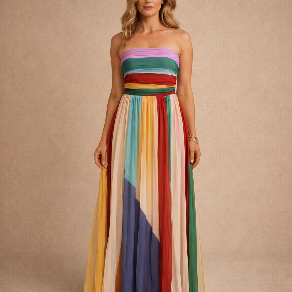Ameliana | Kolorowa Długa Sukienka Bez Rękawów