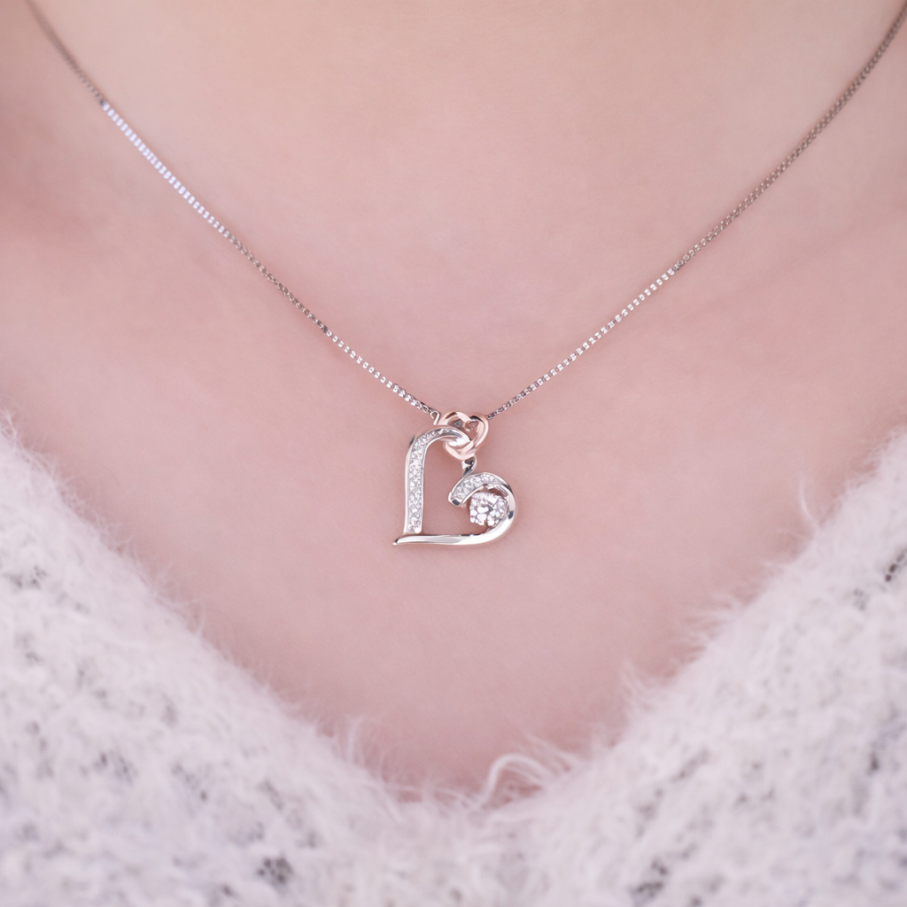 „Na Zawsze Twój” Błyszczący Naszyjnik z Podwójnym Sercem – Ponadczasowy Symbol Miłości, Obietnicy i Wieczności | Idealny Prezent na Walentynki