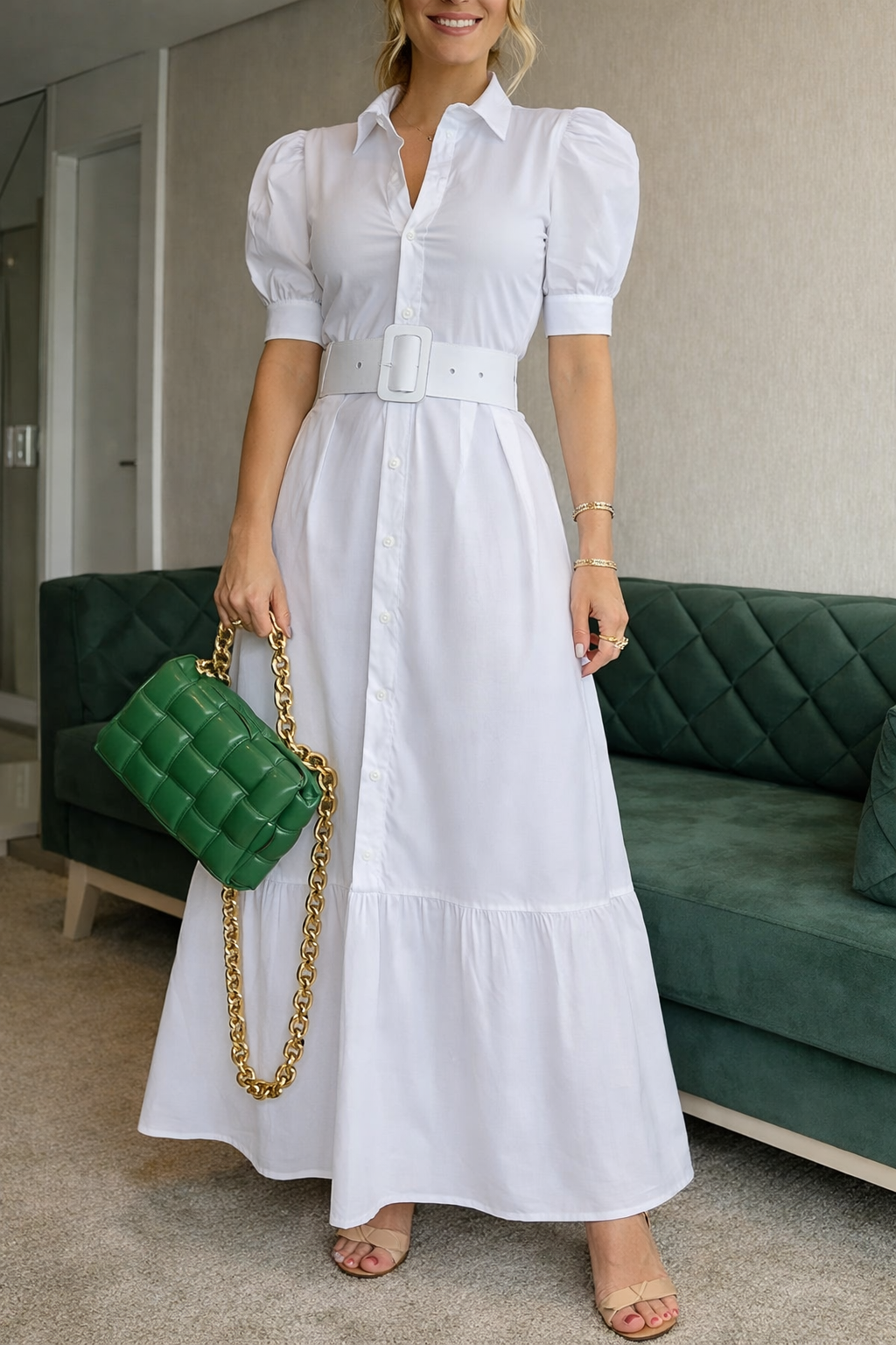 Nadja | Dopasowana koszulowa sukienka z paskiem