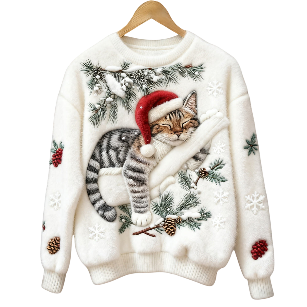 KociZimowy™ | Miękki Świąteczny Sweter Damski z Kotem Ciepły i Przytulny