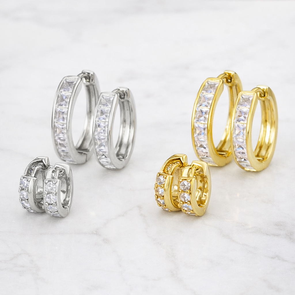 Złote Kolczyki Koła ze Stali Nierdzewnej z Cyrkoniami – Elegancka Biżuteria Damska