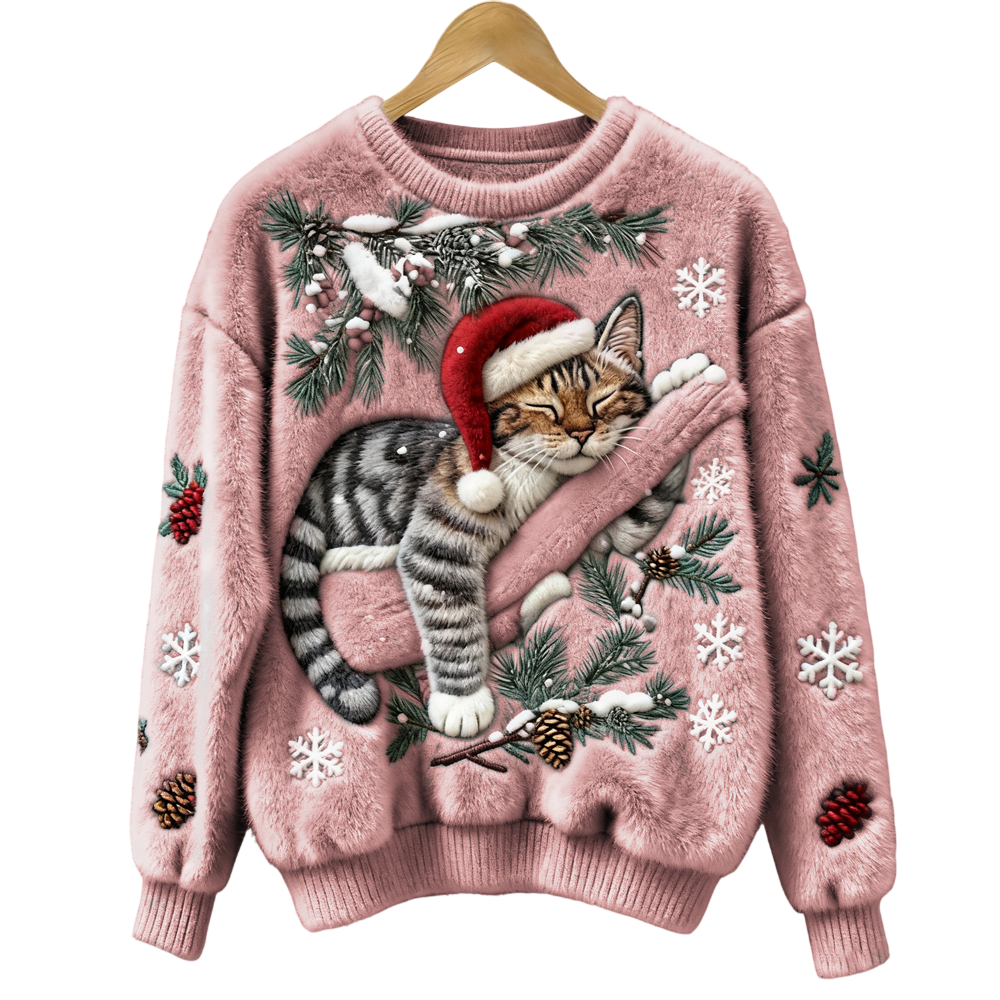 KociZimowy™ | Miękki Świąteczny Sweter Damski z Kotem Ciepły i Przytulny