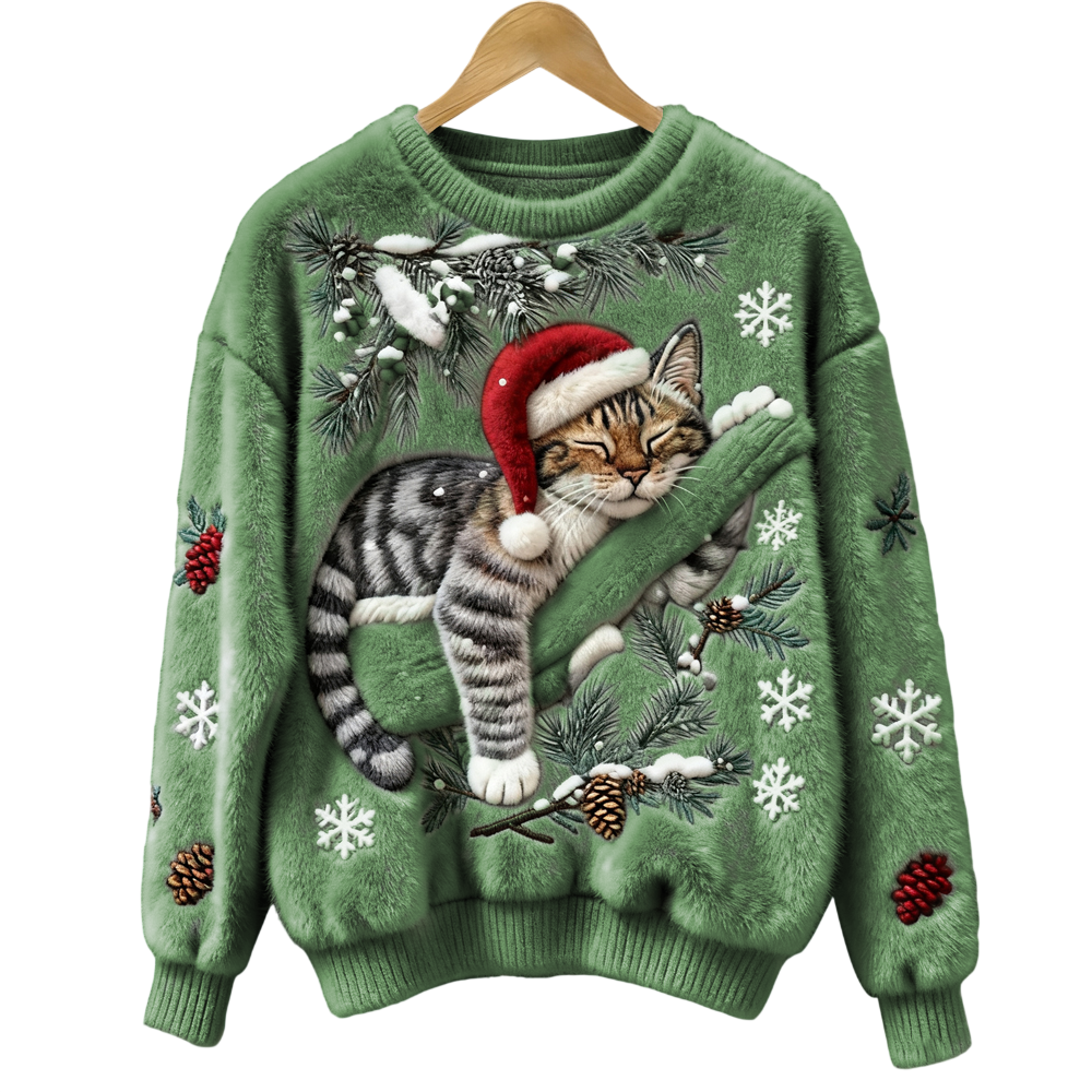 KociZimowy™ | Miękki Świąteczny Sweter Damski z Kotem Ciepły i Przytulny