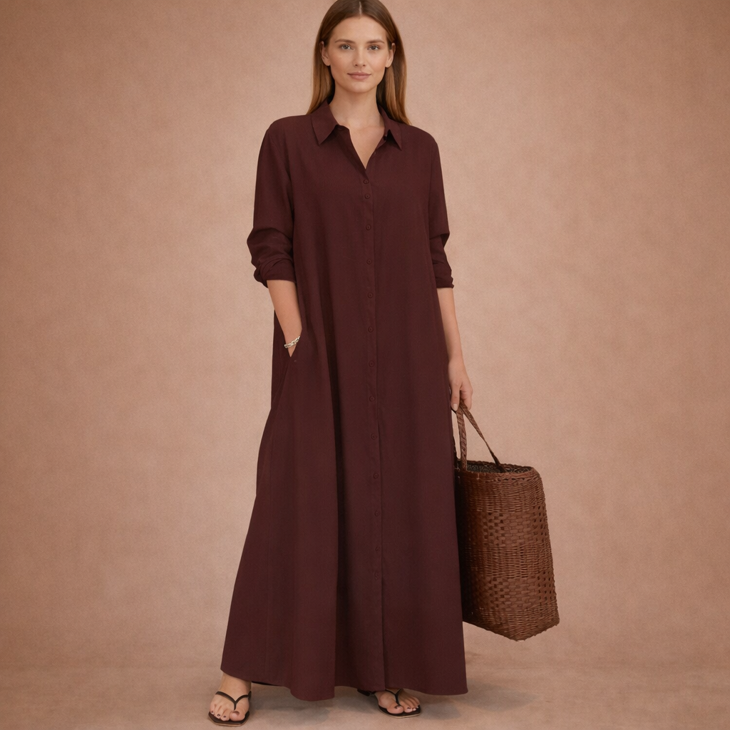 Roswitha | Szyfonowa sukienka koszulowa z długim tyłem