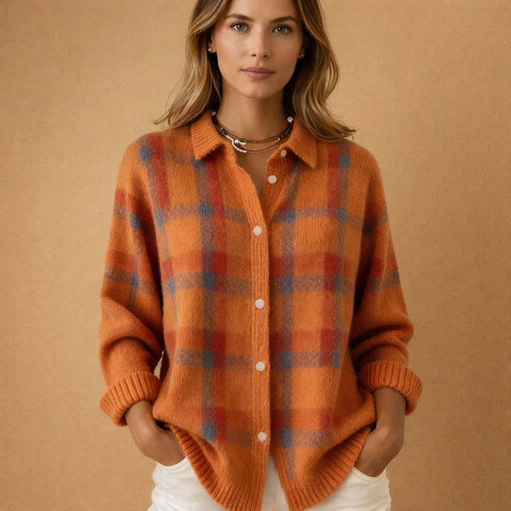 ANNA | Ciepły, miękki dzianinowy kardigan w kratę