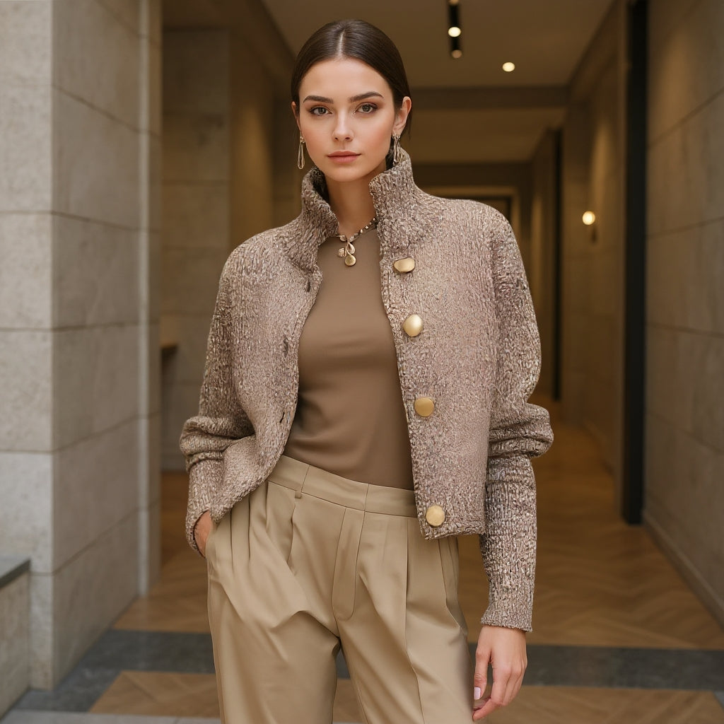 Mariette | Elegancka Teksturowana Marynarka z Dużymi Guzikami