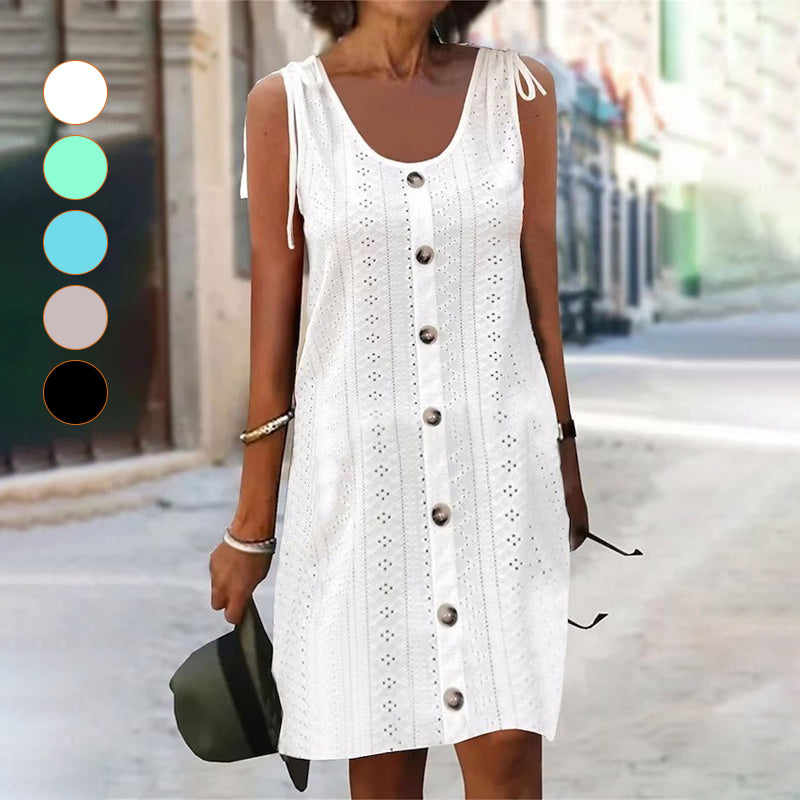 Lenya™ - Bezrękawowa dzianinowa sukienka z dekoltem w kształcie U