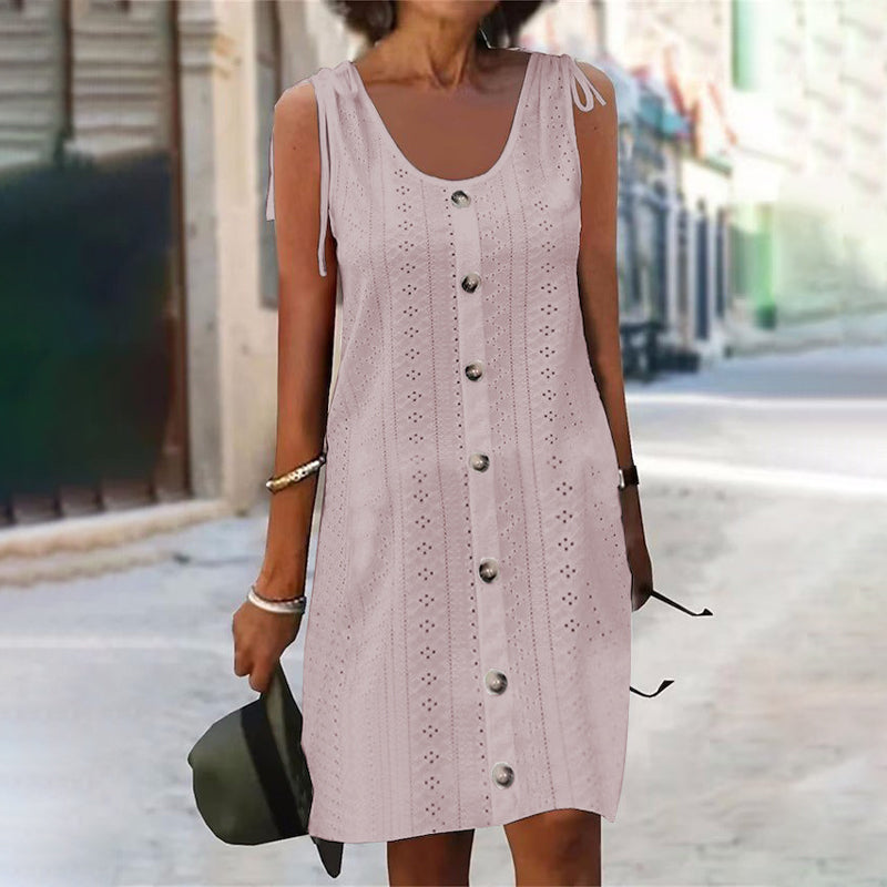 Lenya™ - Bezrękawowa dzianinowa sukienka z dekoltem w kształcie U