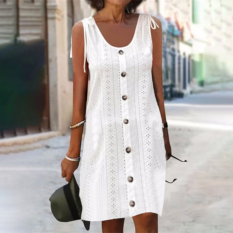 Lenya™ - Bezrękawowa dzianinowa sukienka z dekoltem w kształcie U