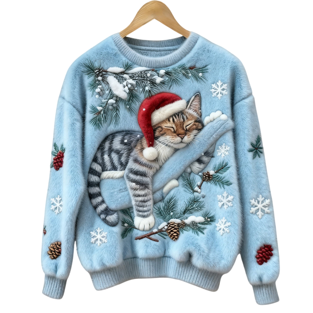 KociZimowy™ | Miękki Świąteczny Sweter Damski z Kotem Ciepły i Przytulny