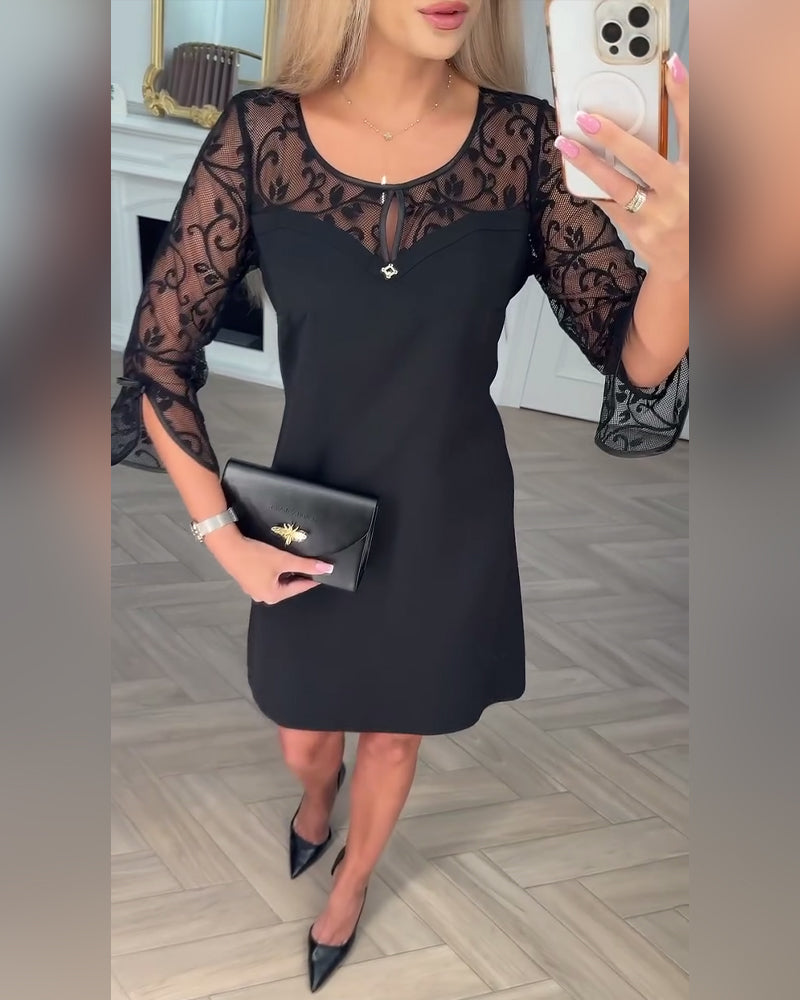 Élise | Elegancka Sukienka z Kwiatową Koronką i Zwiewnymi Rękawami