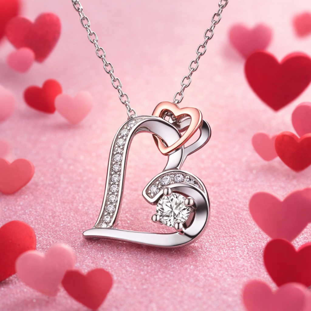„Na Zawsze Twój” Błyszczący Naszyjnik z Podwójnym Sercem – Ponadczasowy Symbol Miłości, Obietnicy i Wieczności | Idealny Prezent na Walentynki