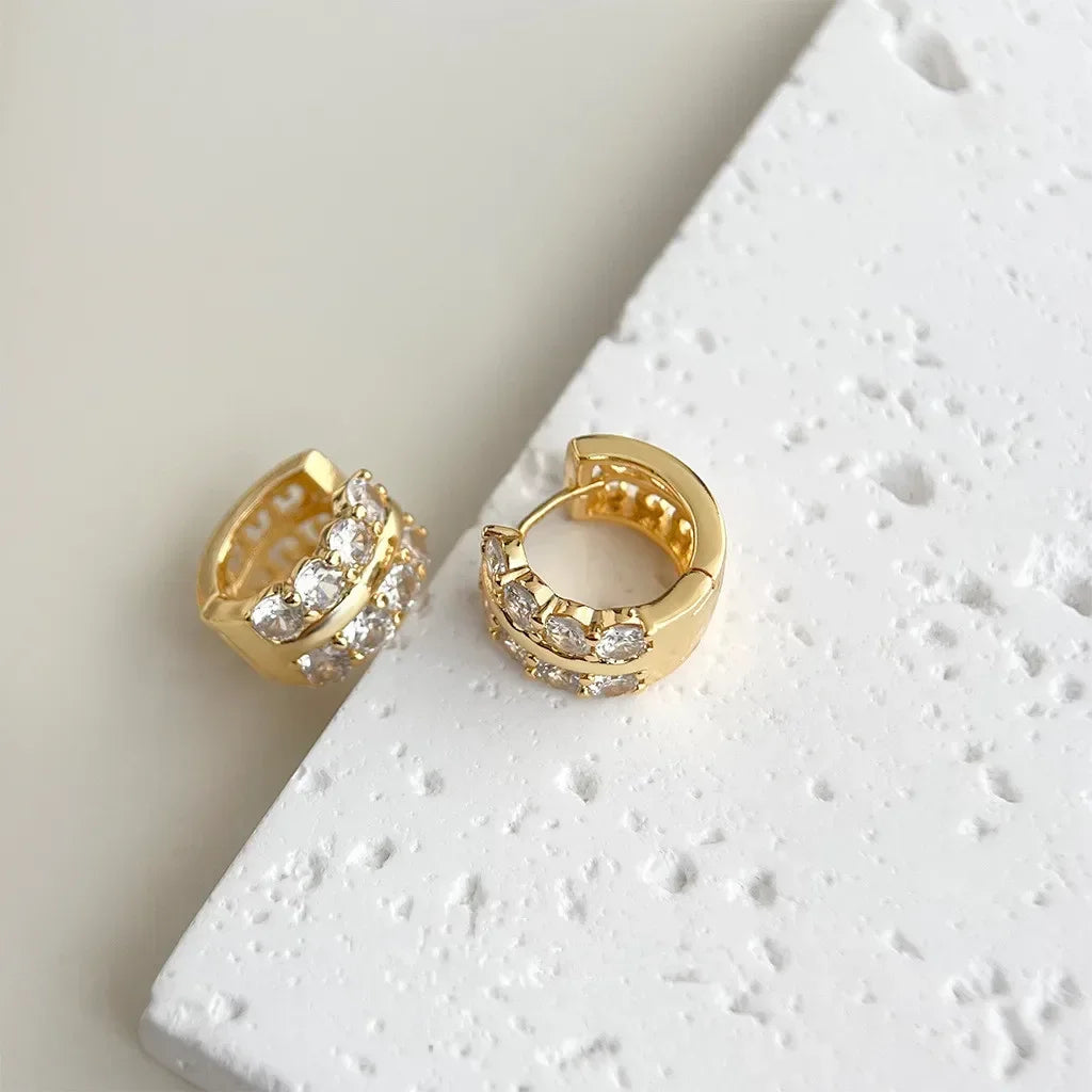 Złote Kolczyki Koła ze Stali Nierdzewnej z Cyrkoniami – Elegancka Biżuteria Damska