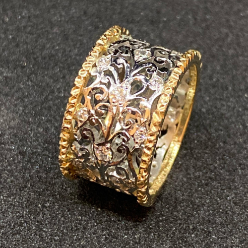 Mika | pierścionek vintage z motywem bluszczu i cyrkonią kubiczną