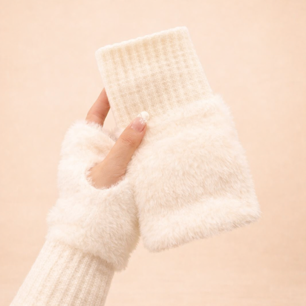 Zofia | Eleganckie białe rękawiczki zimowe bez palców