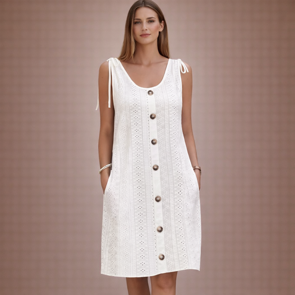 Lenya™ | Bezrękawowa dzianinowa sukienka z dekoltem w kształcie U