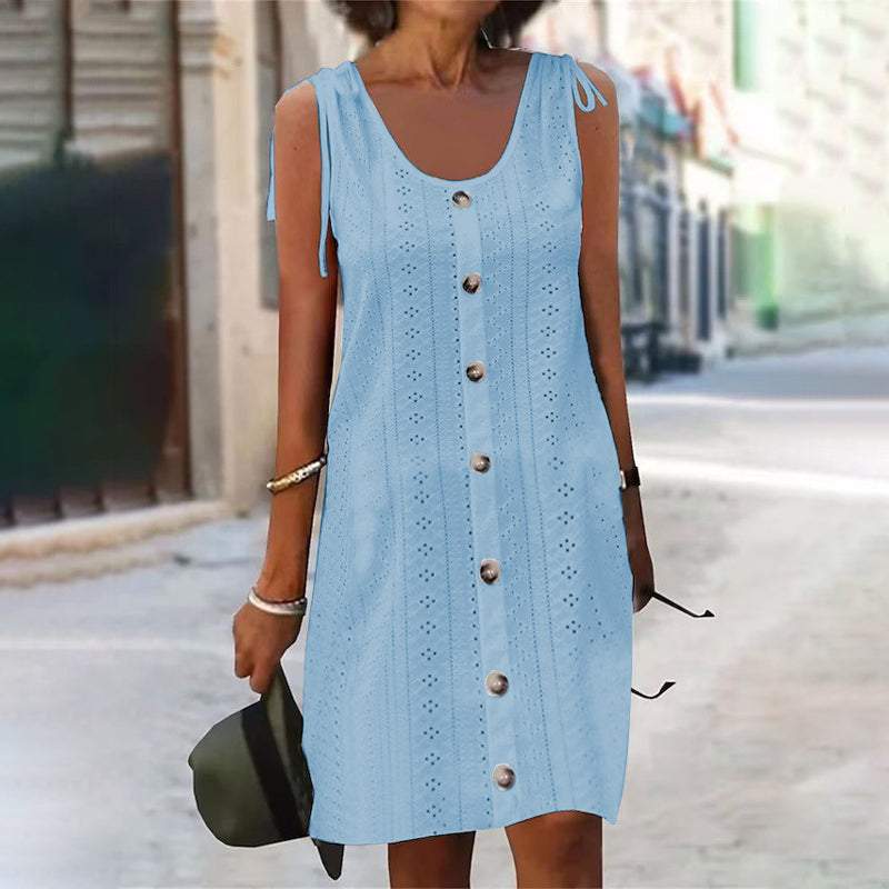 Lenya™ - Bezrękawowa dzianinowa sukienka z dekoltem w kształcie U